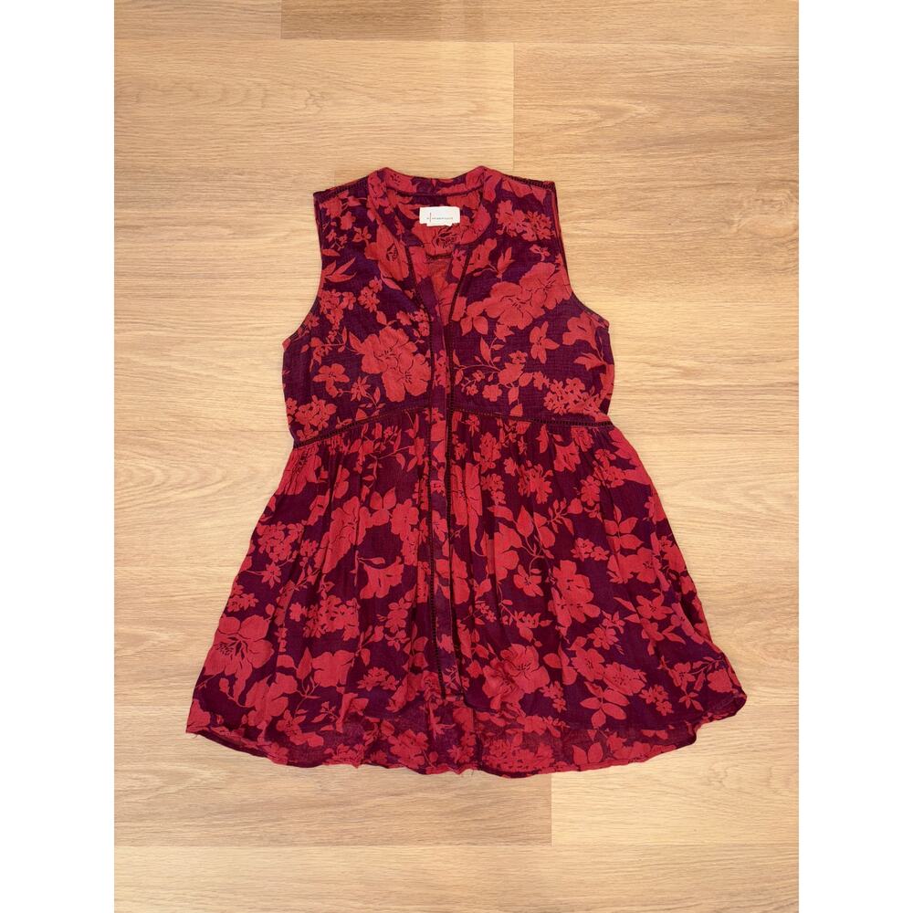 Anthropologie Nia Tunic Shirt Top Women Red Floral Sleeveless Button Dow…